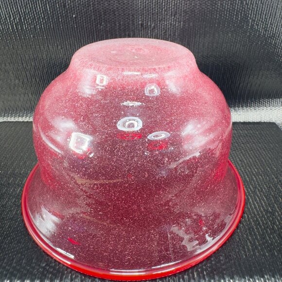 Vintage Art Glass Red Dish Bowl With White Textured Air Bubbles On Bottom Bowl - Picture 9 of 9
